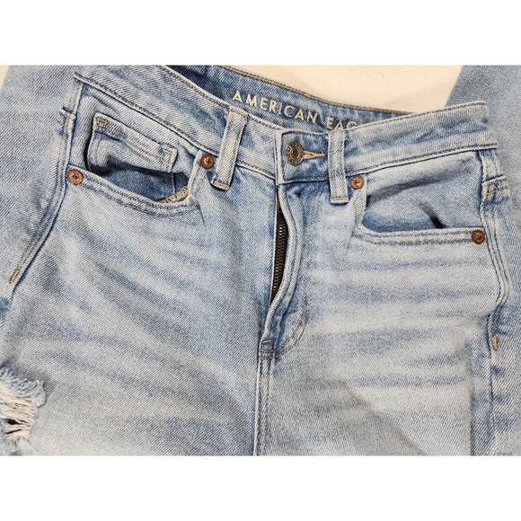 Sz000 American Eagle Mom Jean Straight Leg Distressed Light Wash Womens Size 000 - Picture 14 of 14